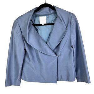 Lynn Lugo Vintage Light Blue Silk Blazer Jacket Front Button Formal Satin sz 6